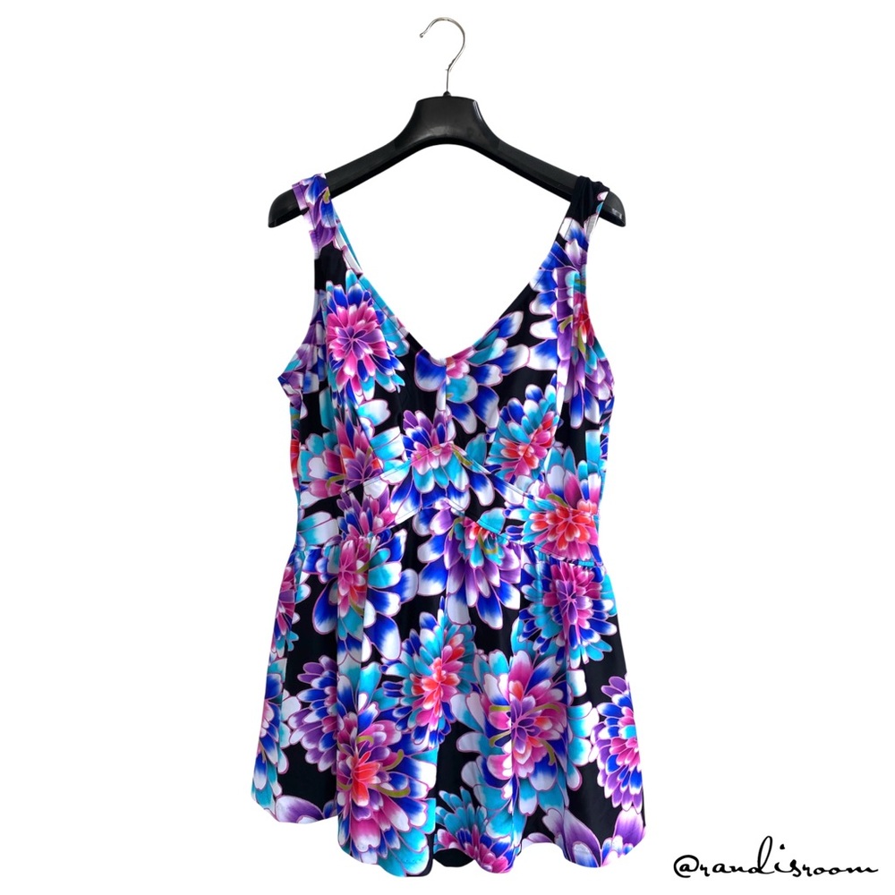 EUC Maxine of Hollywood Women’s Mum’s the Word Empire One-Piece Swim Dress SZ 12 - Picture 5 of 16